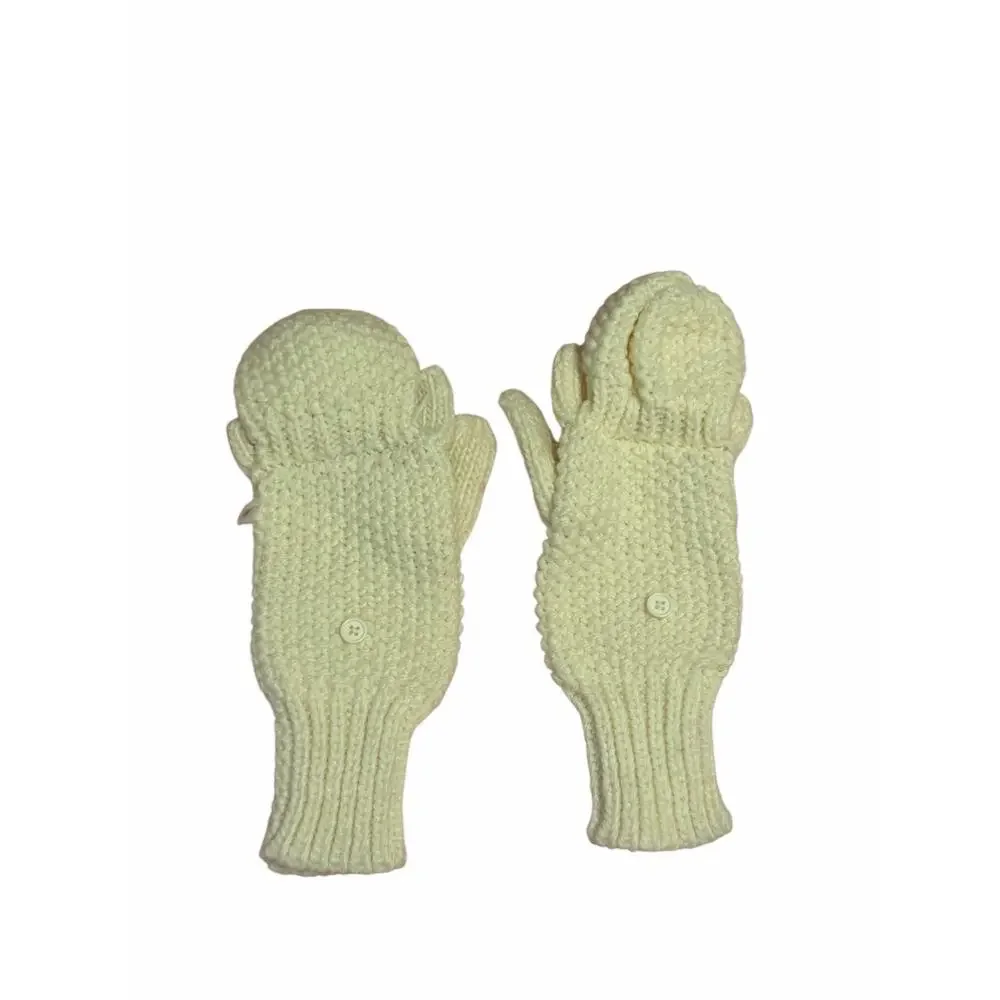 Women's White Solid Fuzzy Hand Knit Bird Mitten Gloves